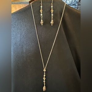 In Box! Sterling Silver Necklace-Taupe & Clear Crystals with Matching Earrings!